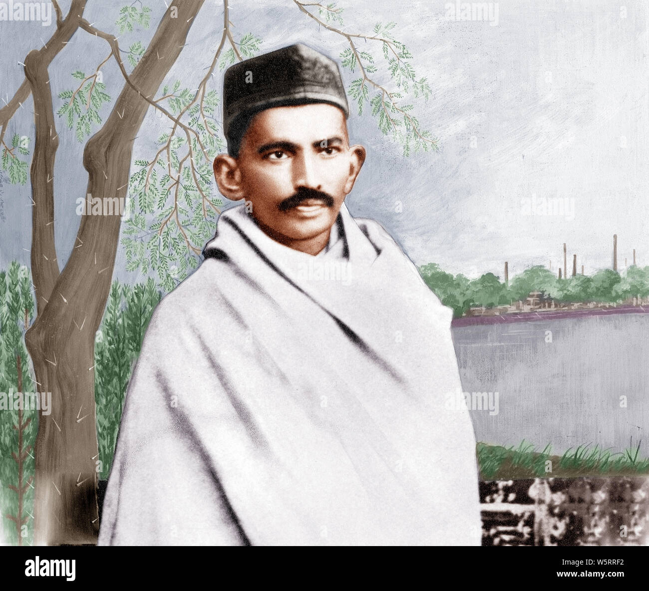 Mahatma Gandhi wearing Kashmiri cap India Asia 1915 Stock Photo