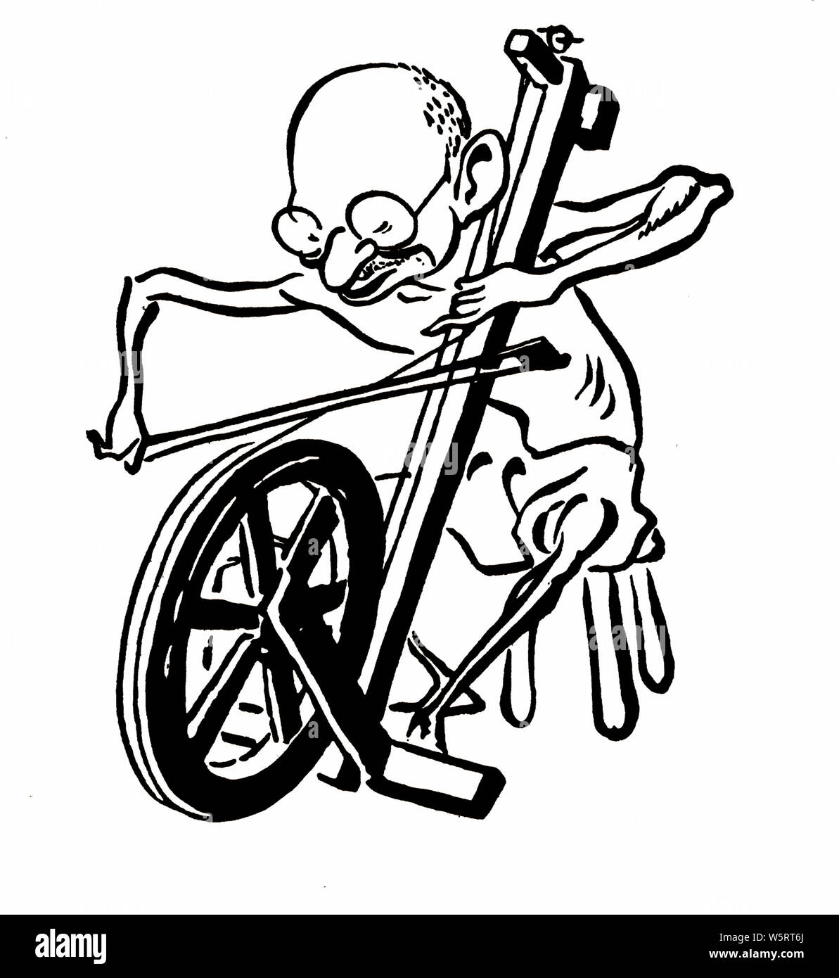 Cartoon of Mahatma Gandhi on wheel India Asia 1921 Stock Photo