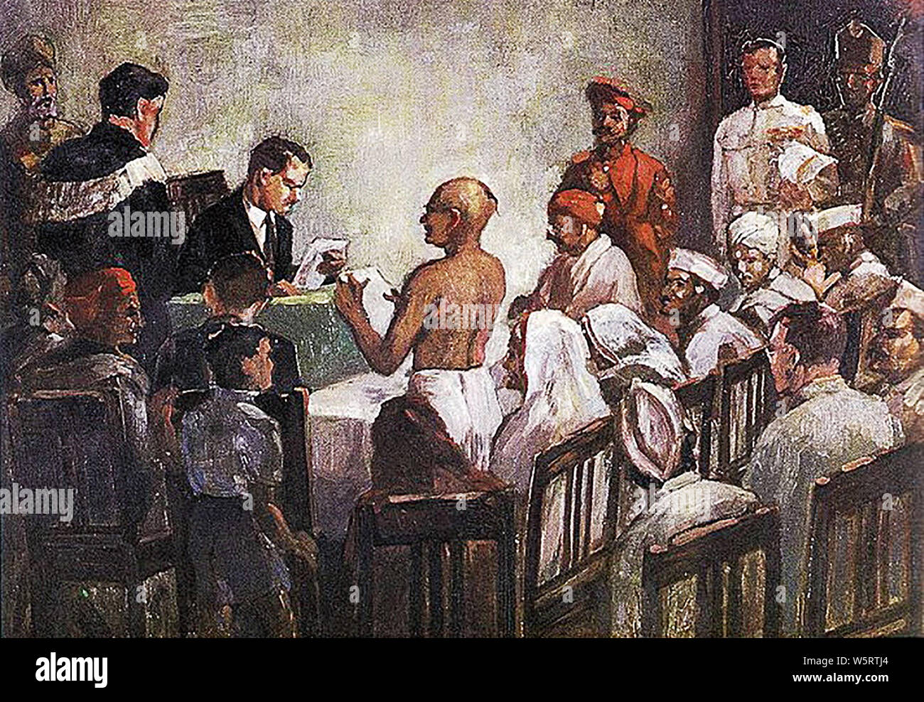 Painting of The Great Trial of Mahatma Gandhi, Ahmadabad, Gujarat, India, Asia, 18 March 1922, old vintage 1900s picture Stock Photo