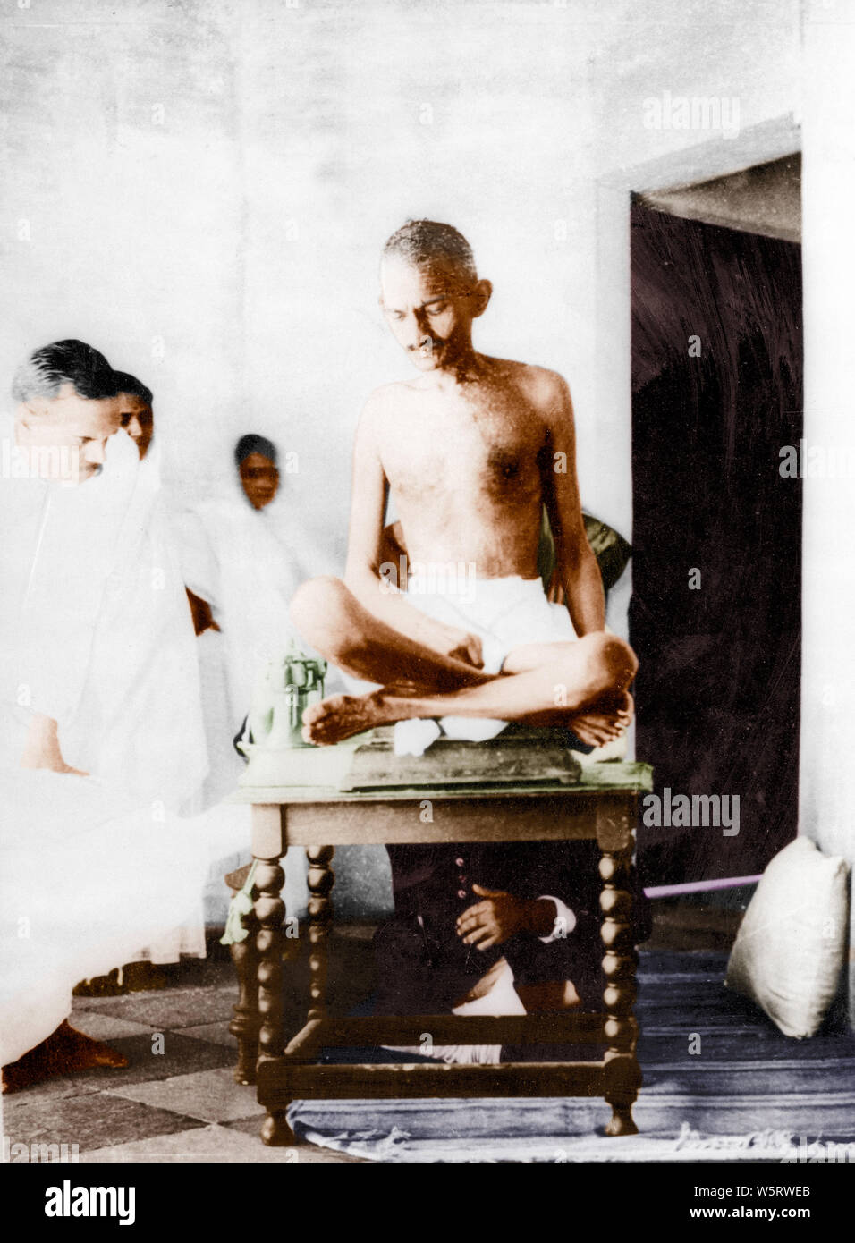 Mahatma Gandhi being weighed after fast Delhi India Asia October 8 1924 Stock Photo