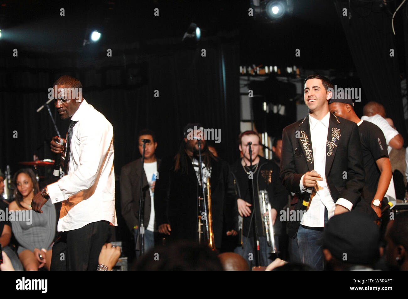 Akon and Colby O'Donis (r) at the Key Club in W. Hollywood Stock Photo -  Alamy