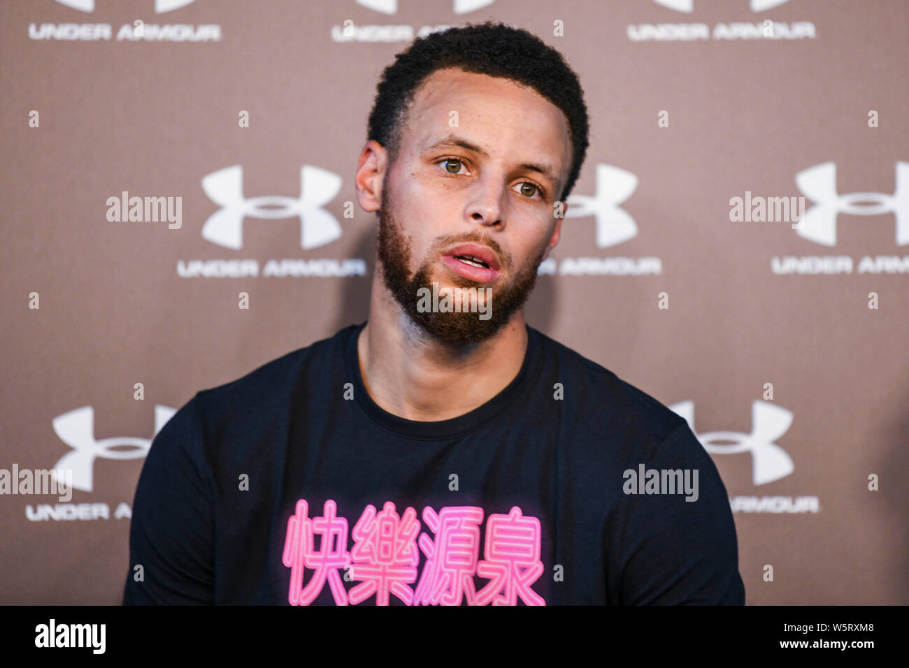 NBA star Stephen Curry of Golden State Warriors attends a press
