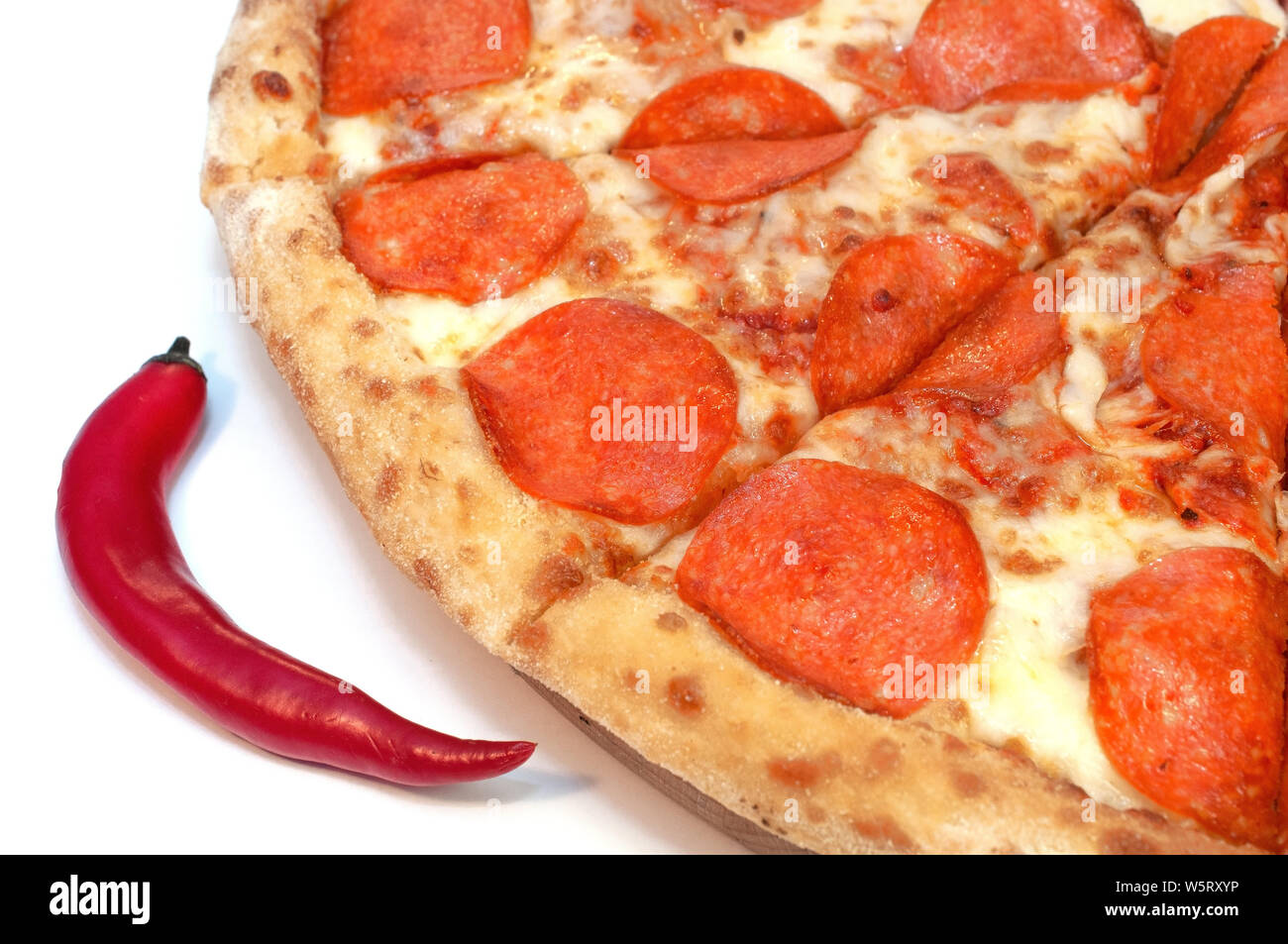 Pepperoni pizza with spicy sausage and cheese Stock Photo Alamy