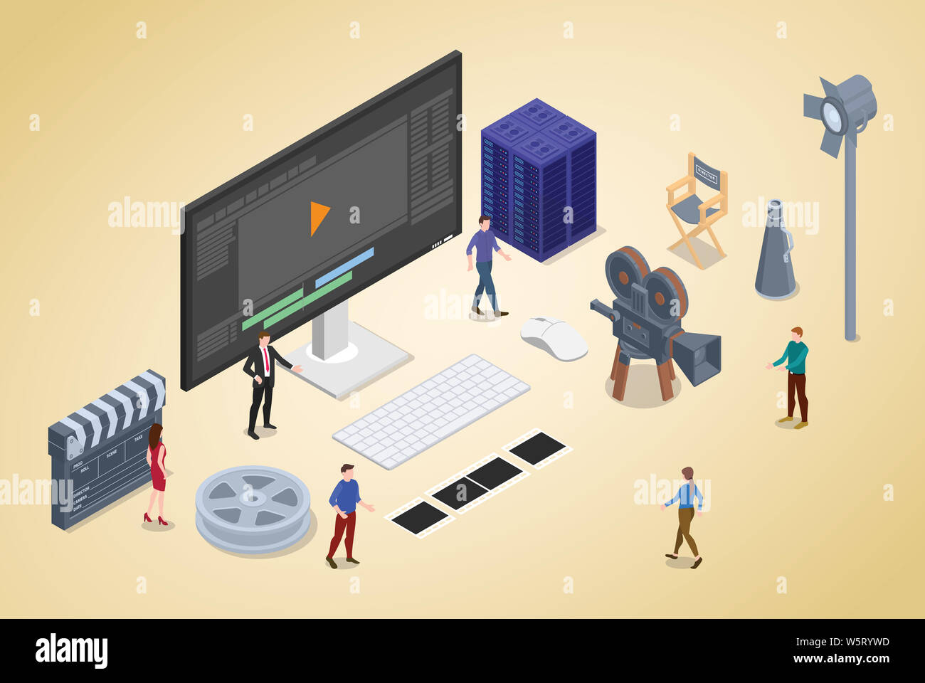 video editing production concept with team people and editor with