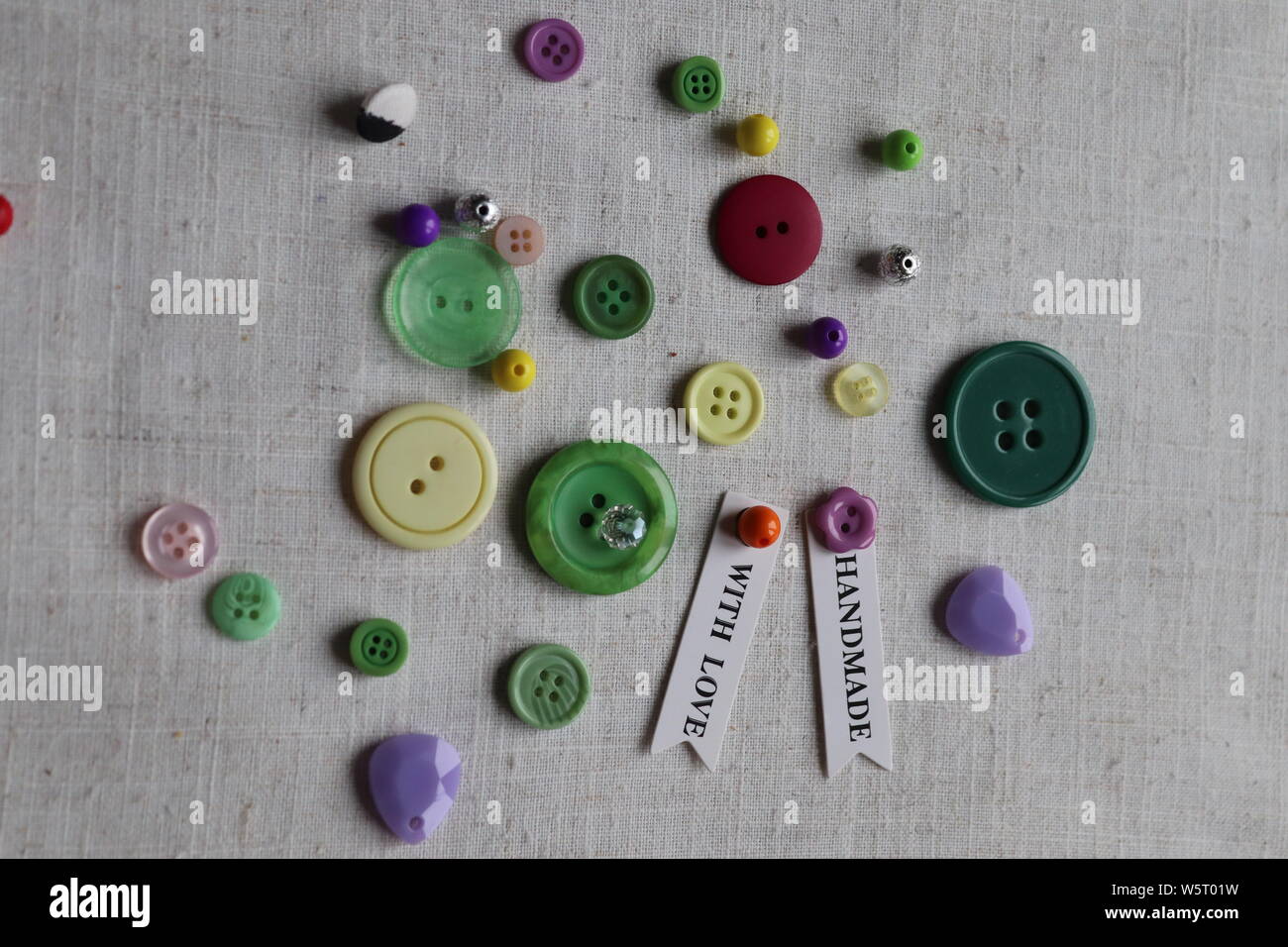 Mixed size and colourful buttons for clothing or crafts .big small buttons fasteners Stock Photo