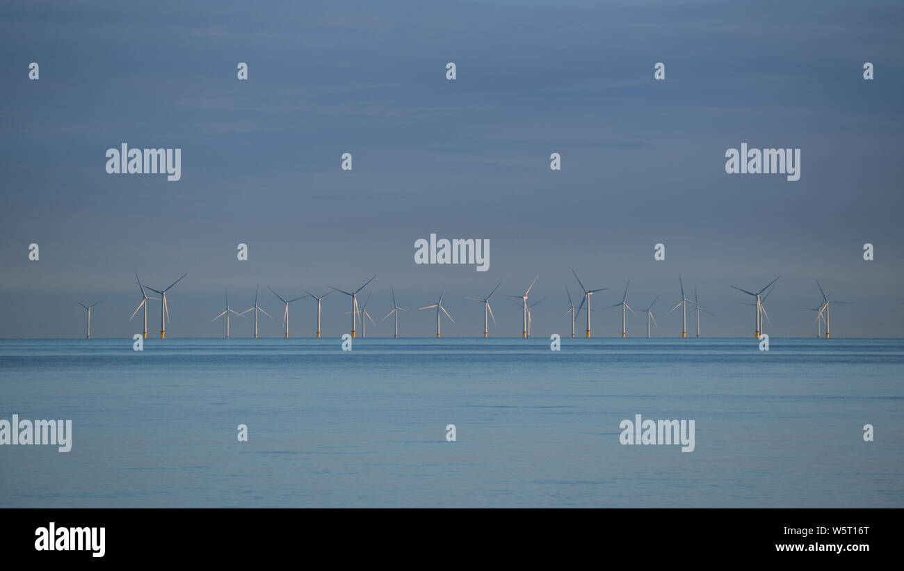 Offshore platform windmills of Rampion windfarm off the coast of Brighton, Sussex, UK. Stock Photo