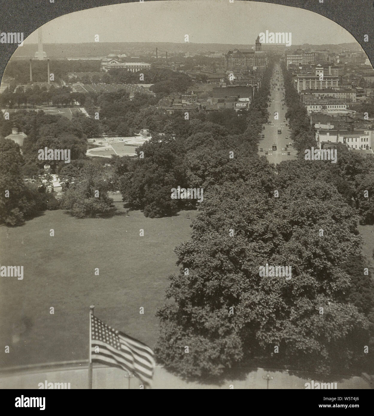 Panorama of the Mall and Pennsylvania Ave. from the Capitol Dome, Washington, D.C. 1928. Stock Photo