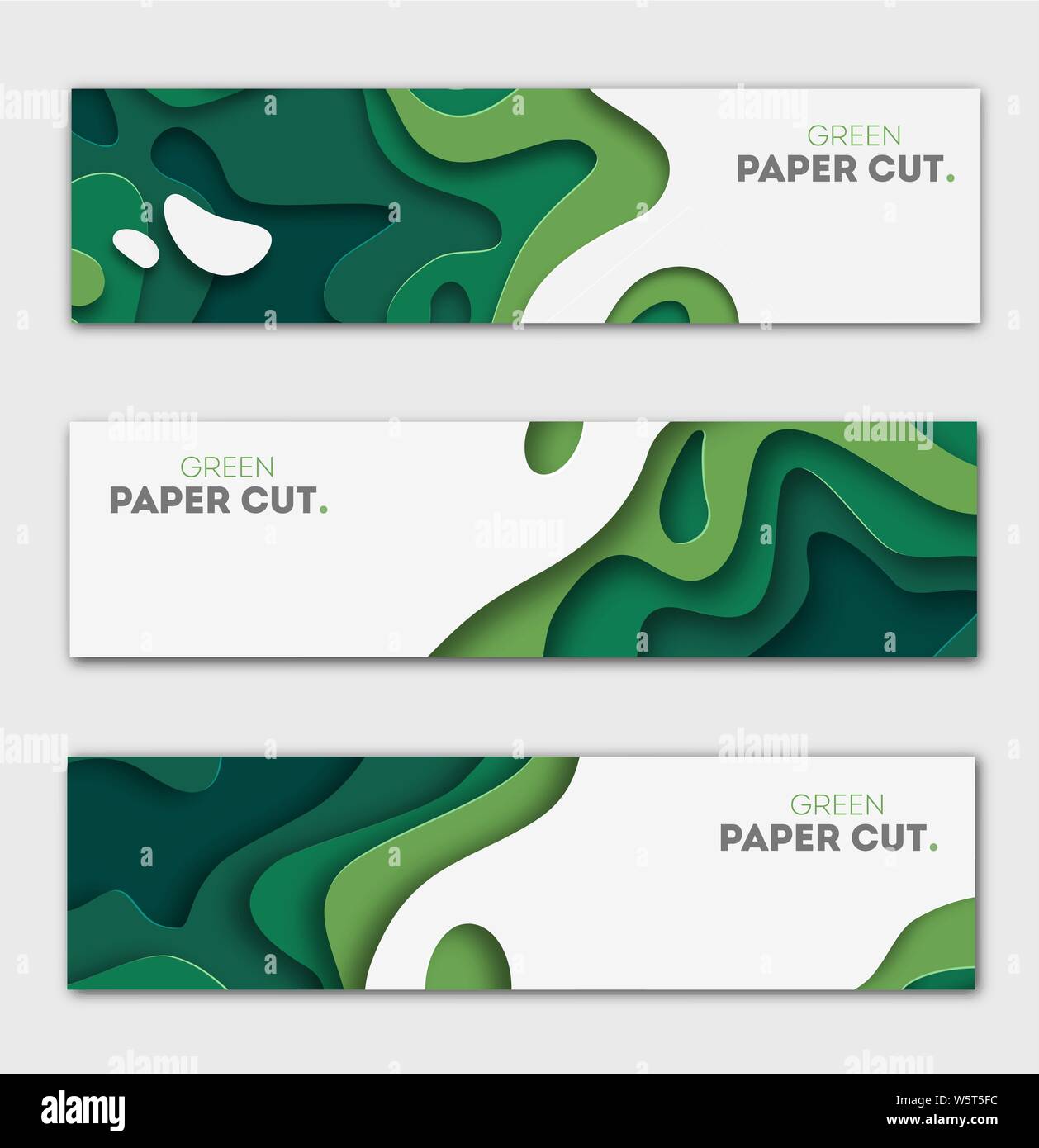 Horizontal banners set 3D abstract background, green paper cut shapes ...