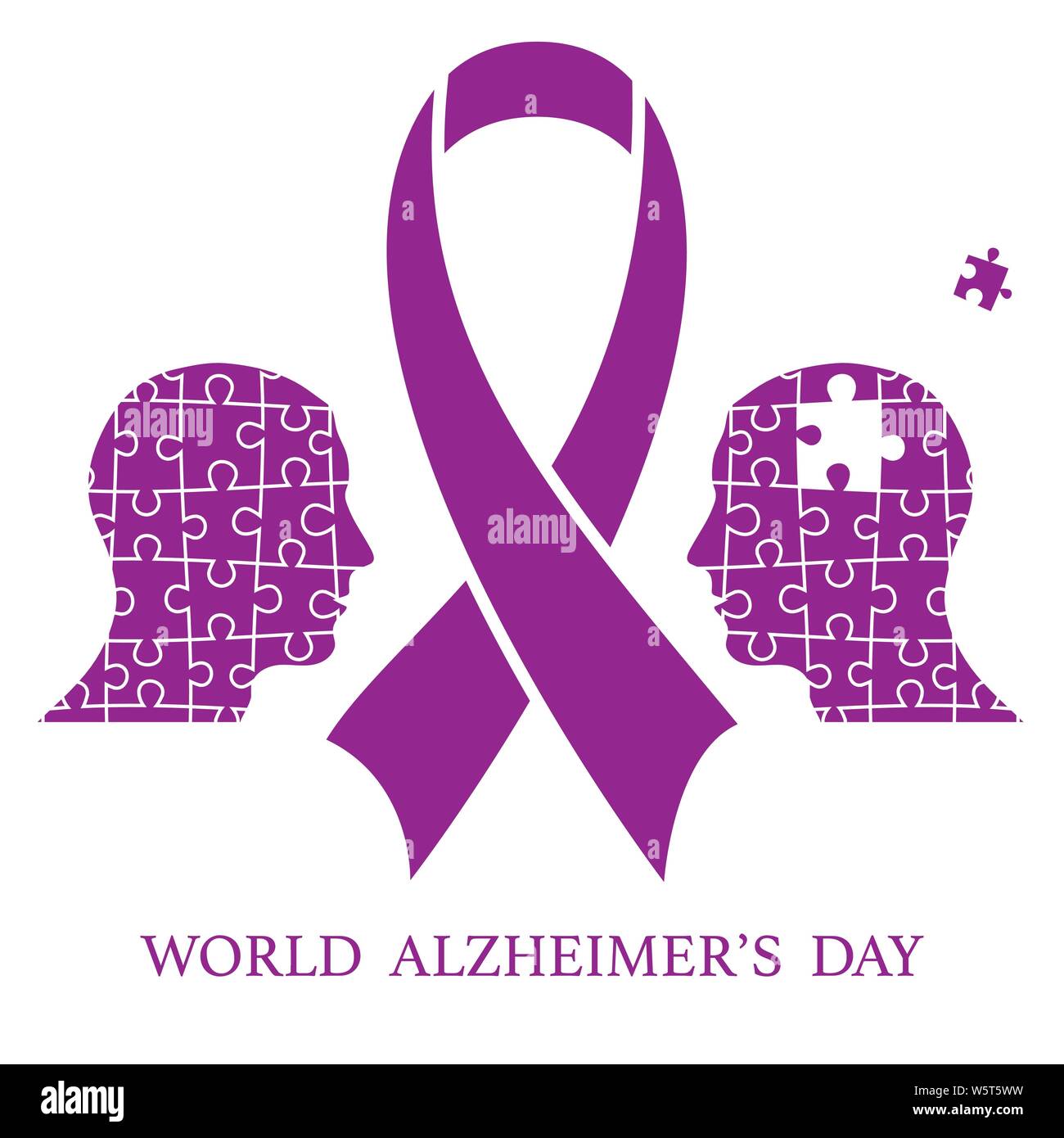 Two human head puzzle silhouettes for world alzheimer day Stock Vector