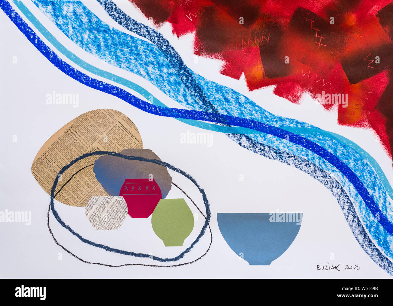 Abstract mixed-media artwork (Anasazi theme) by Ed Buziak. Stock Photo