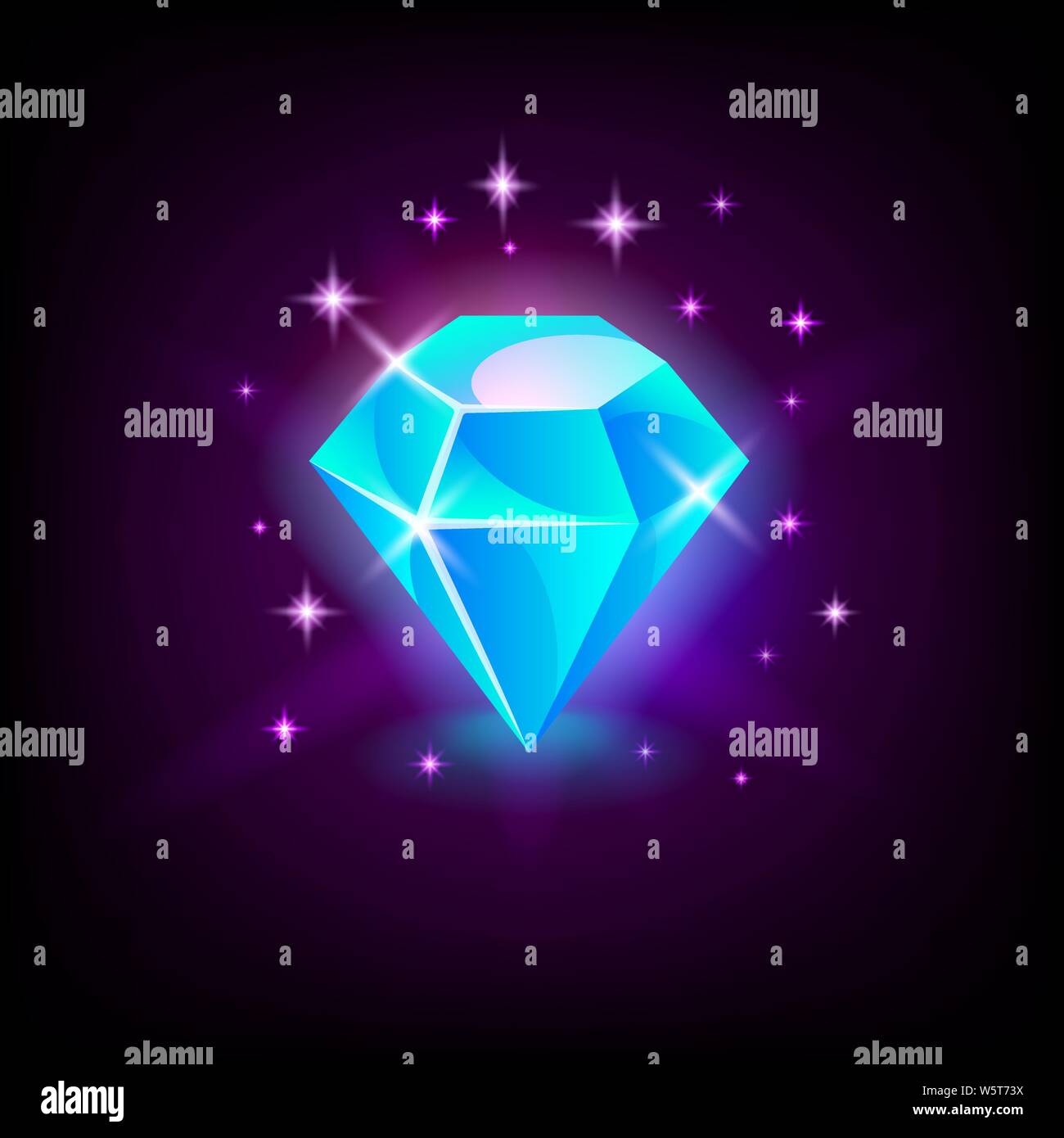Shining blue diamond, gemstone, slot icon for online casino or logo for mobile game on dark background, vector illustration. Stock Vector
