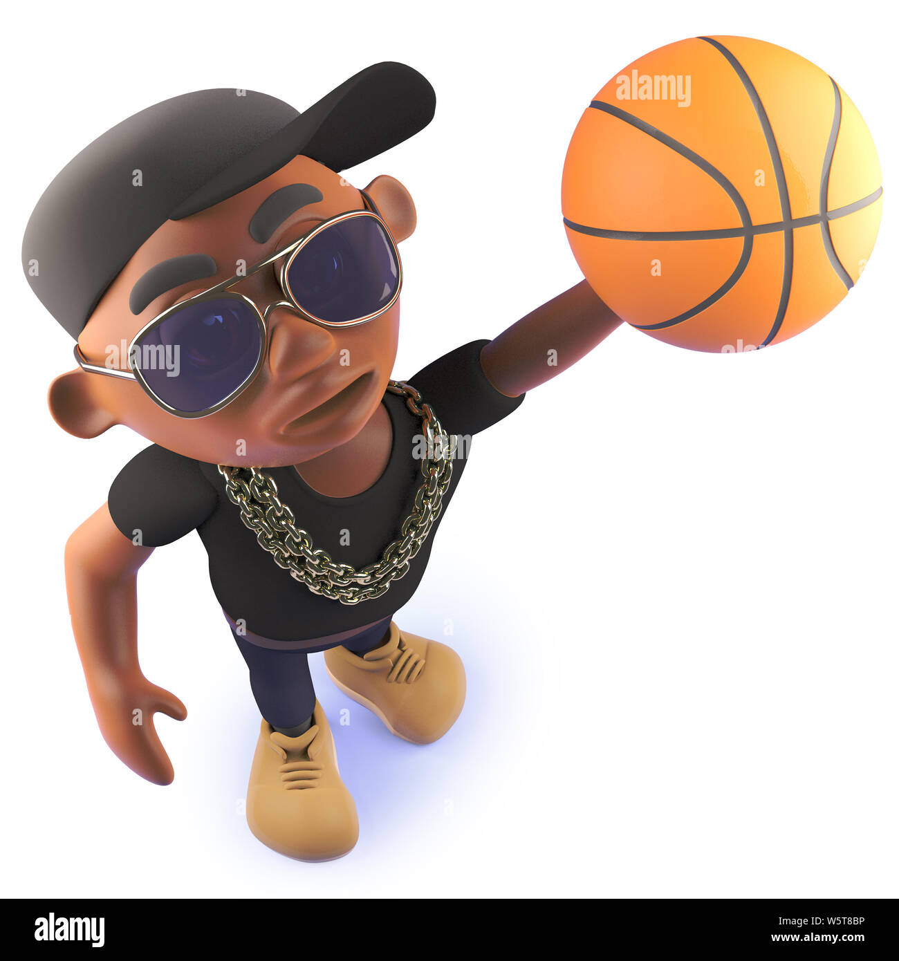 Rendered image of a cartoon black hiphop rap artist playing basketball, 3d  illustration Stock Photo - Alamy
