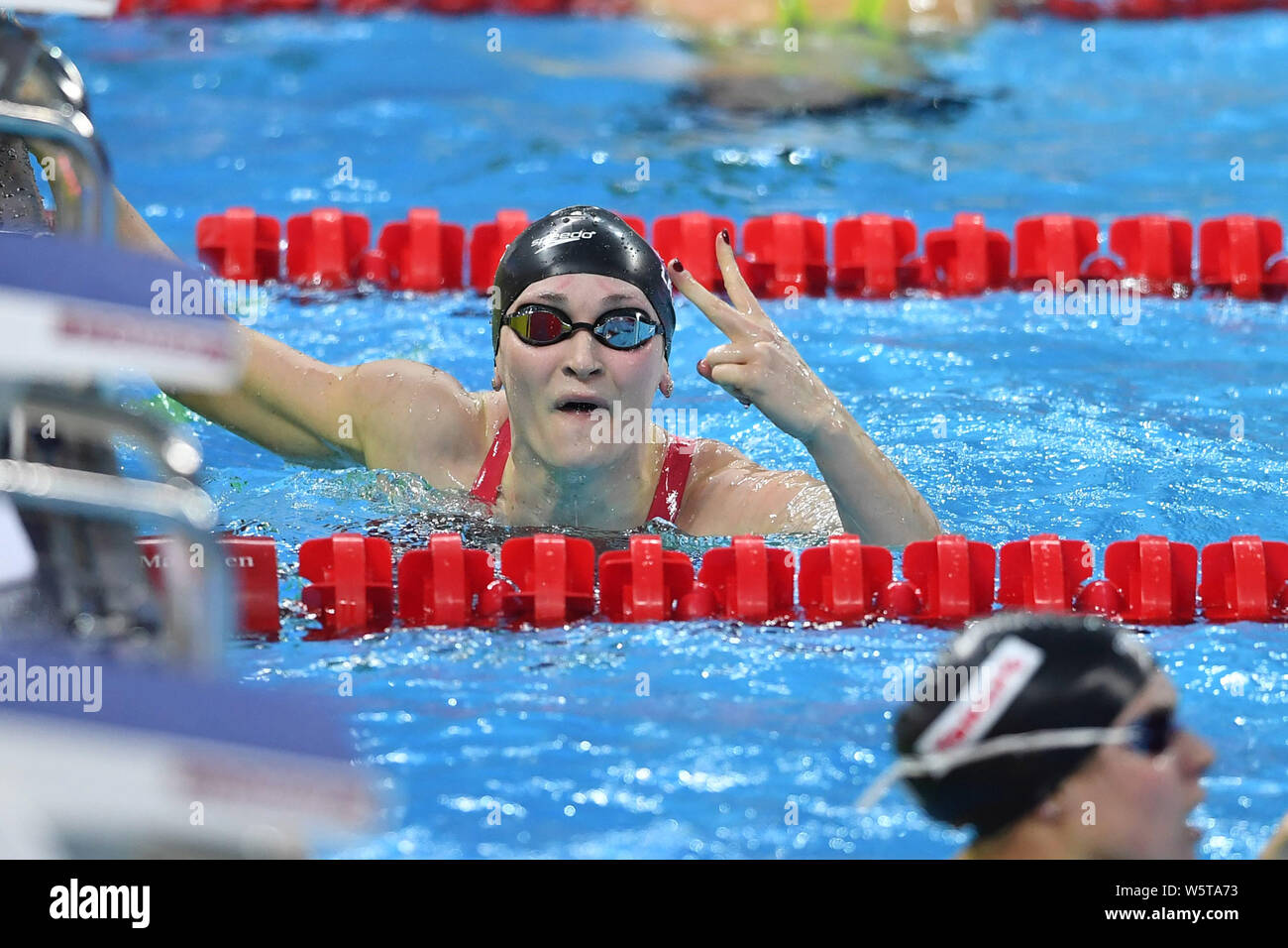 Annie Lazor of the USA celebrates after winning the Women's 200m Breaststroke Final at the 14th FINA World Swimming Championships (25m) in Hangzhou ci Stock Photo