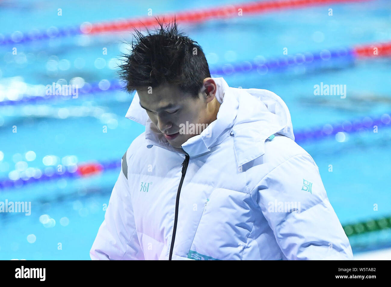 Chinese swimming Olympic champion Sun Yang takes part in a training ...