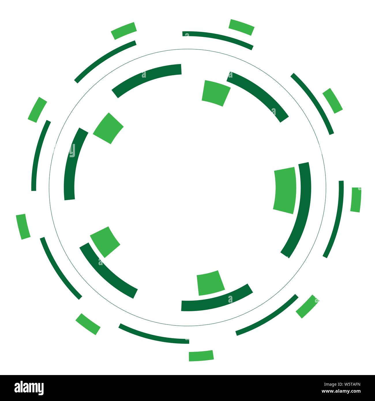 Green version - Random circles with dashed lines, Randomness, circular concept Stock Vector
