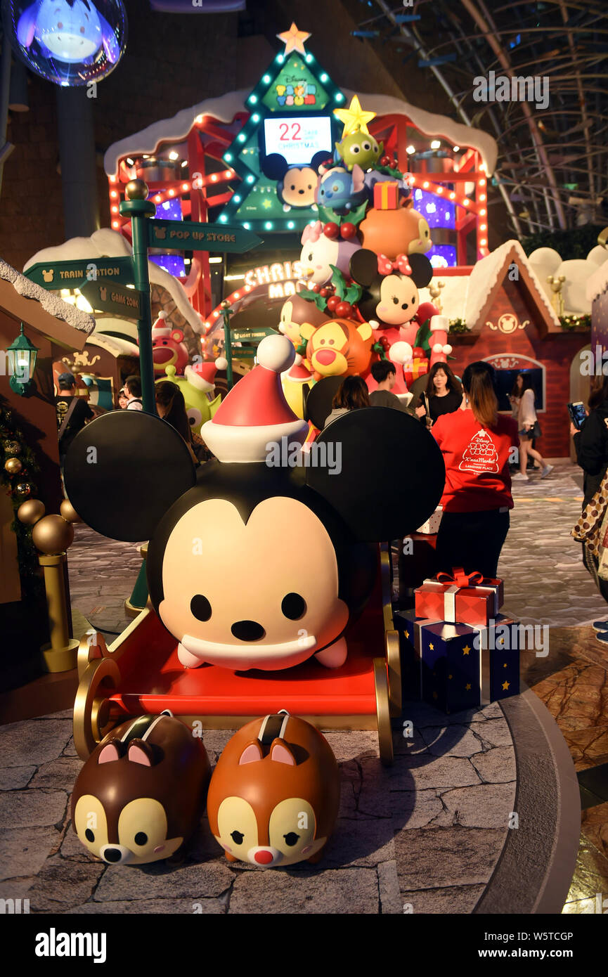 People visit the Disney Tsum Tsum Christmas Market at Langham Place in Hong Kong, China, 4 December 2018. The Disney People visit the Disney Tsum Tsum Christmas Market at Langham Place in Hong Kong, China, 4 December 2018. The Disney
