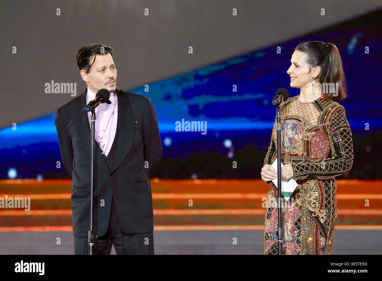 French actress Juliette Binoche, right, and American actor Johnny Depp