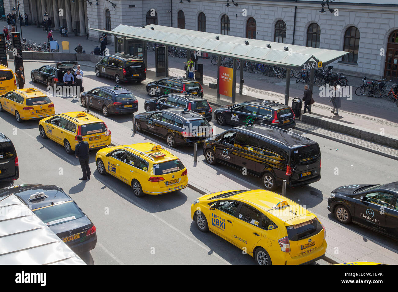 Led by Taxis waiting for customers in Stockholm outside the Central Station Stock Photo