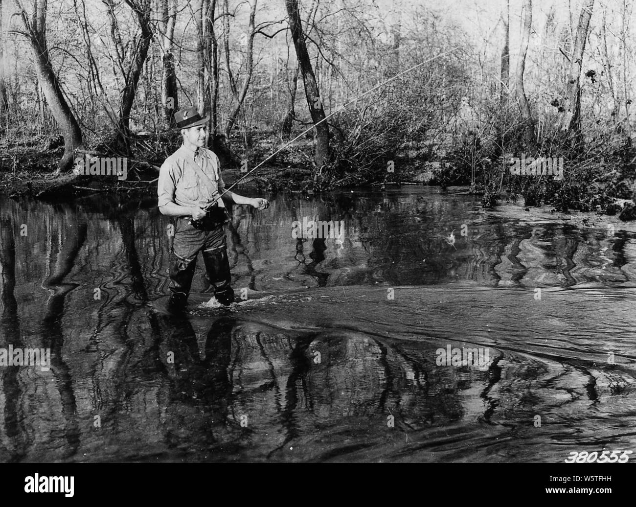 Stream fishing Black and White Stock Photos & Images - Alamy