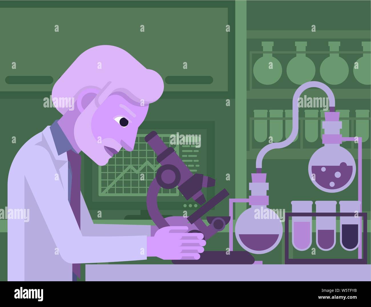 Mature Scientist Working In Laboratory Stock Vector