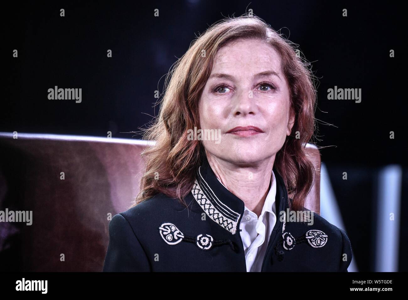 French actress Isabelle Huppert attends a dialogue during the first