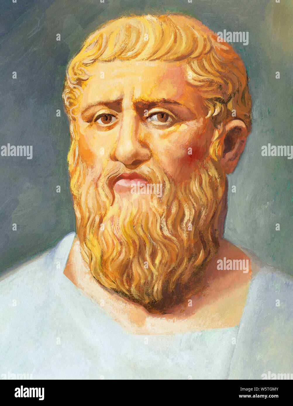 Plato (428 BC-348/347 BC). Greek philosopher, student of Socrates. Founder of the Academy. Watercolor. Stock Photo