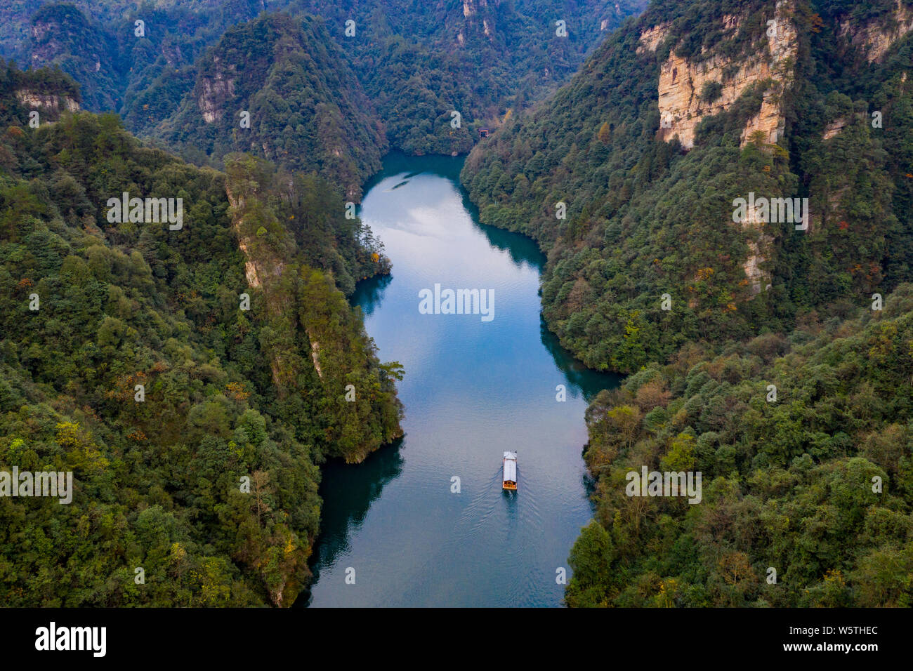 Amazing Aerial View Of Baofeng Lake Of Zhangjiajie In China Stock Photo amazing-aerial-view-of-baofeng-lake-of-zhangjiajie-in-china-stock-photo