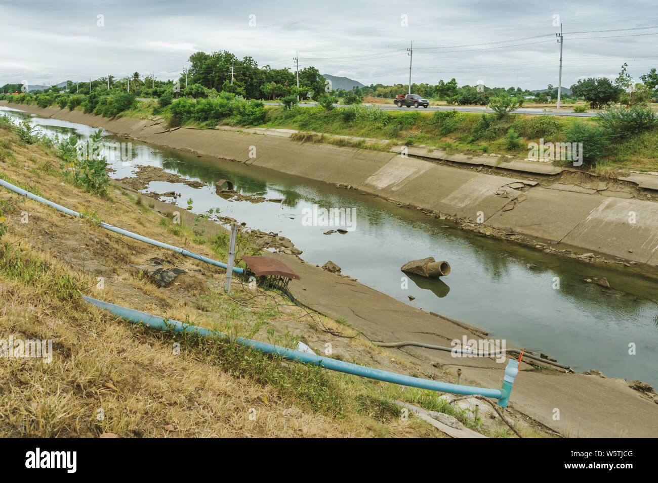 Irrigation canal or irrigation channel in concrete wall Send water from
