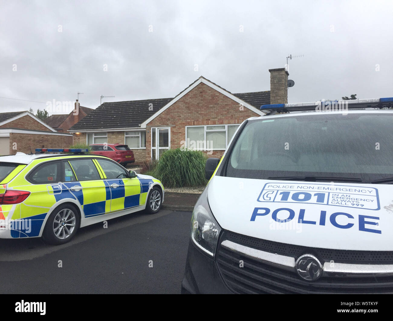 West Mercia Police officers searching a house in Kempsey, Worcestershire after female human remains were found in a septic tank on July 12. Stock Photo