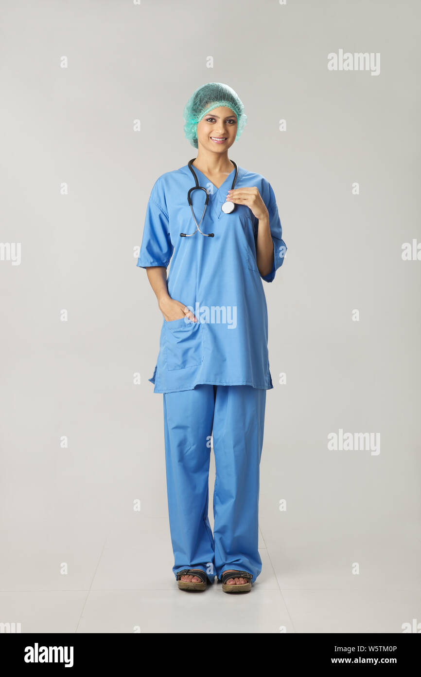 Female doctor standing with Stethoscope Stock Photo - Alamy