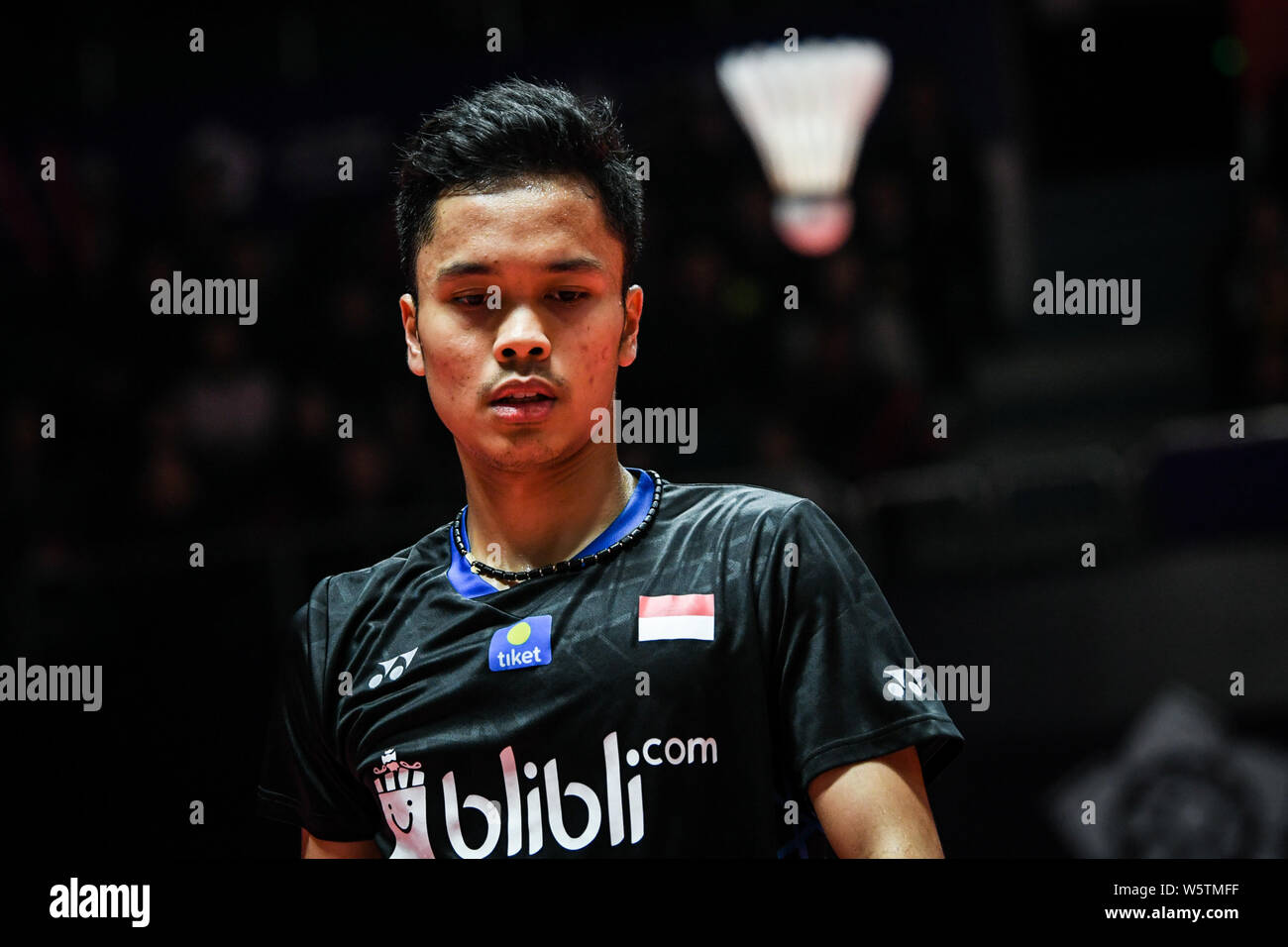 Anthony Sinisuka Ginting Of Indonesia Reacts As He Competes Against Son Wan Ho Of South Korea In Their Men S Singles Group A Match During The Hsbc Bwf Stock Photo Alamy