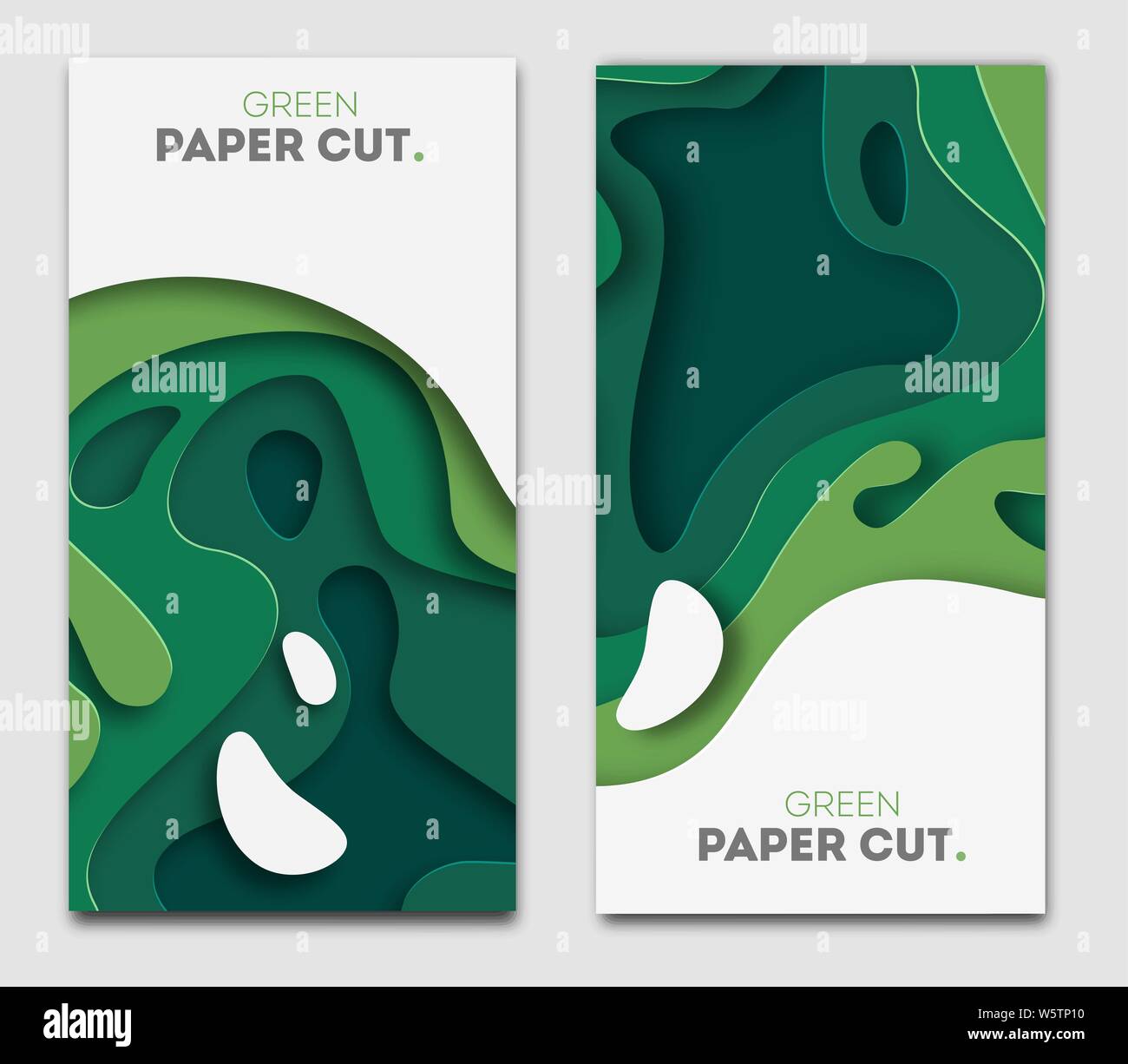 Horizontal banners set 3D abstract background, green paper cut shapes ...