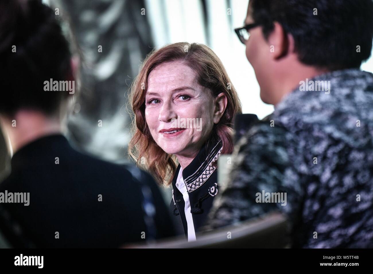 French actress Isabelle Huppert attends a dialogue during the first