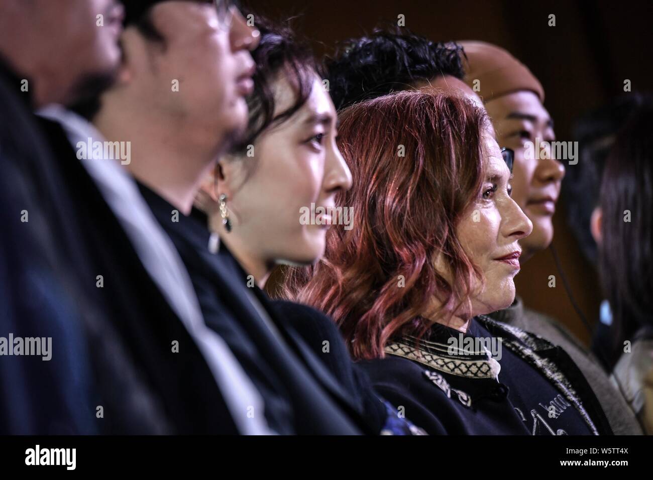 French actress Isabelle Huppert attends a dialogue during the first
