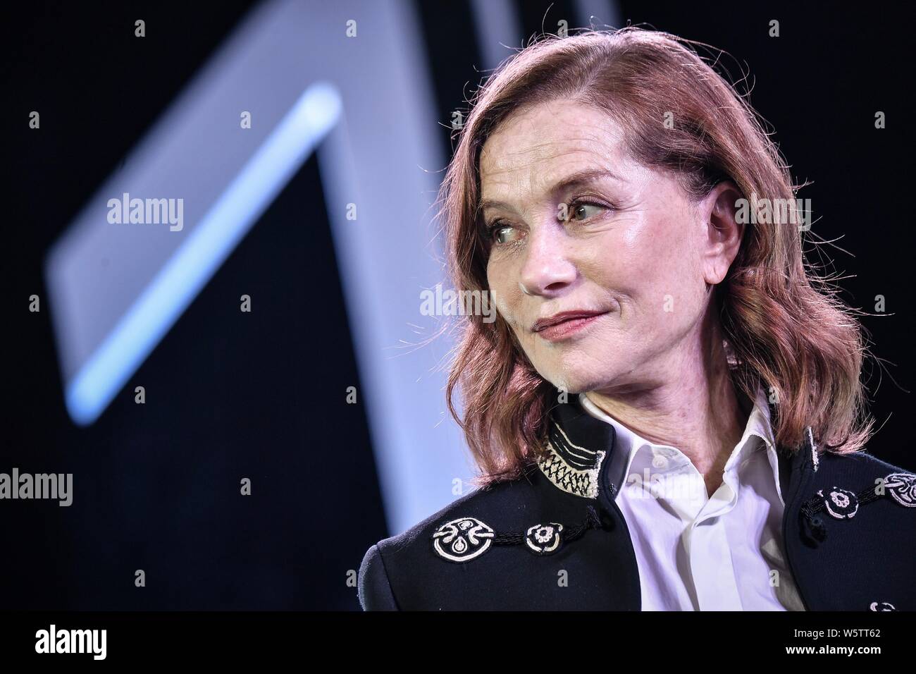 French actress Isabelle Huppert attends a dialogue during the first