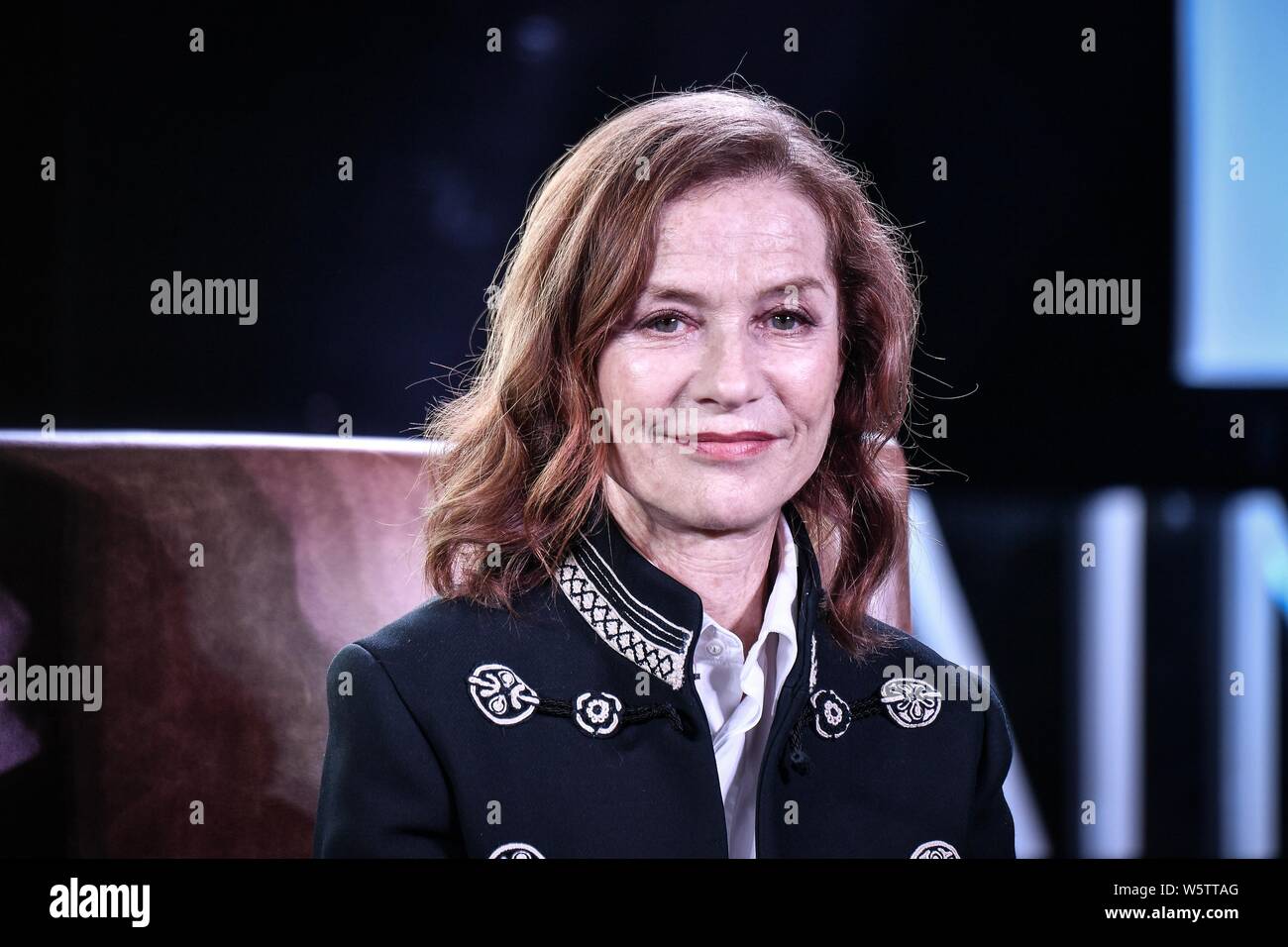 French actress Isabelle Huppert attends a dialogue during the first