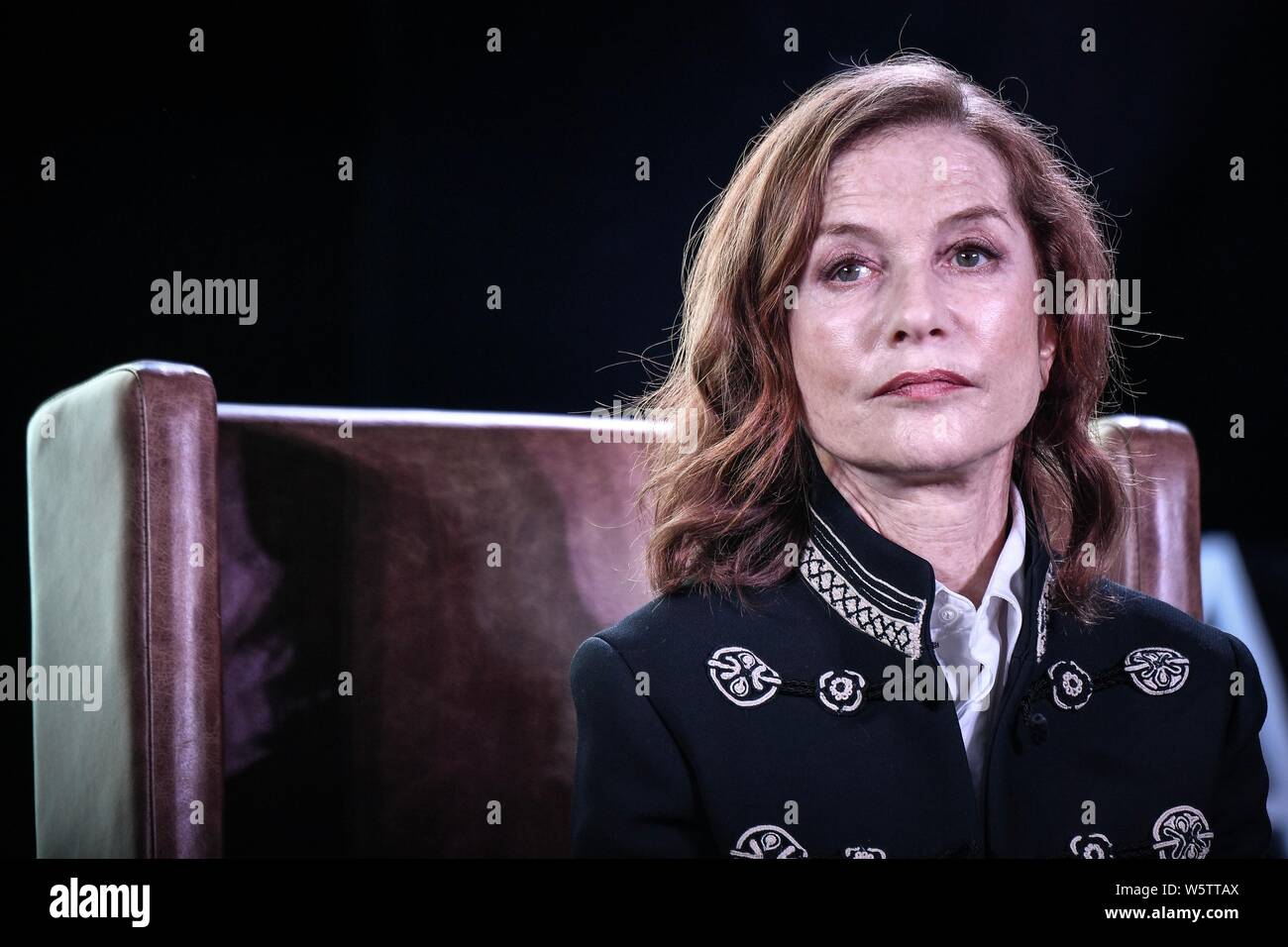 French actress Isabelle Huppert attends a dialogue during the first