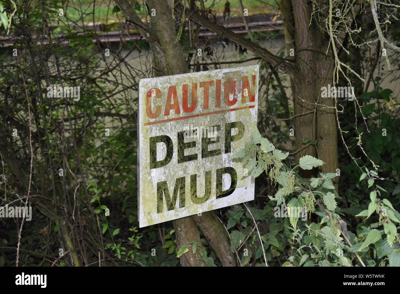 Sign: Caution Deep Mud Stock Photo