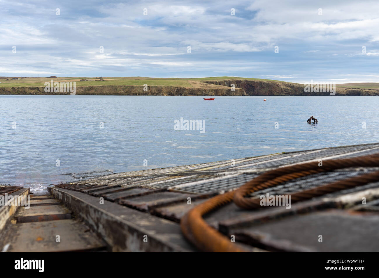 The slipway from Longhope Lifeboat Museum. Stock Photo