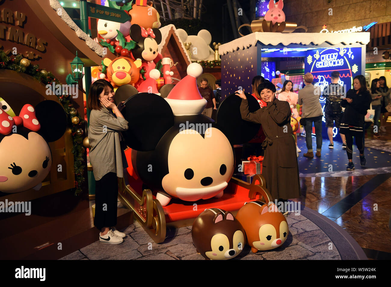 People visit the Disney Tsum Tsum Christmas Market at Langham Place in