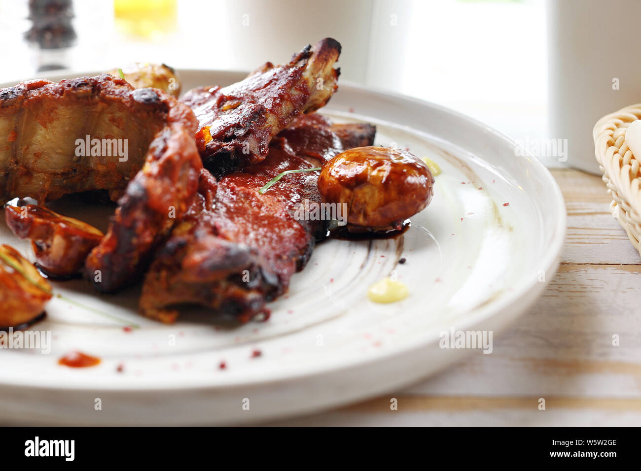 Grilled ribs glazed with marinade barbecue. Main course Stock Photo Alamy