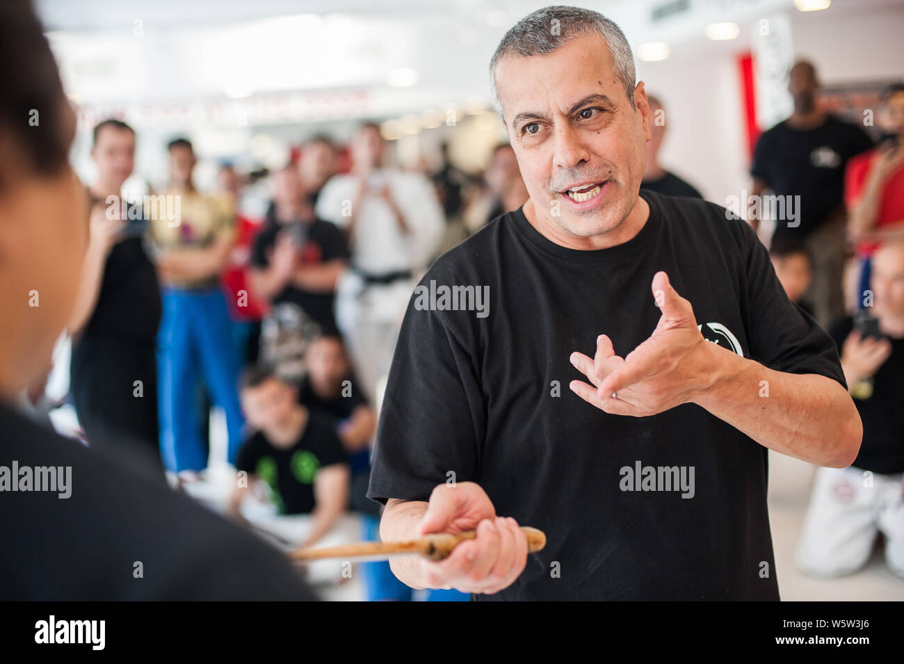 ISTANBUL, TURKEY - Maj 30 - Jun 02. 2019. Kapap instructor Avi Nardia demonstrate knife fighting to large group of his students on GENERAL MEETING OF Stock Photo
