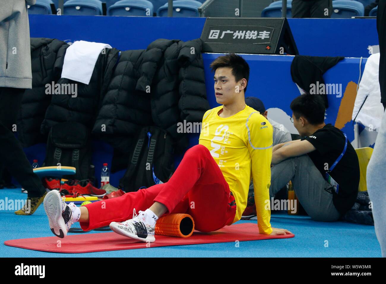 Chinese swimming Olympic champion Sun Yang takes part in a training ...