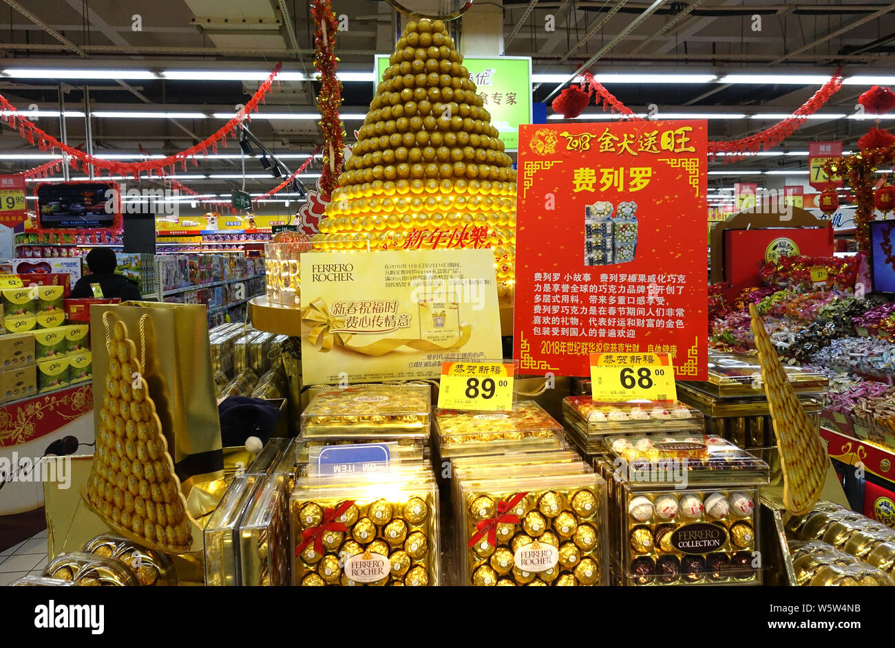FILEView of Ferrero Rocher chocolates on display for sale at a