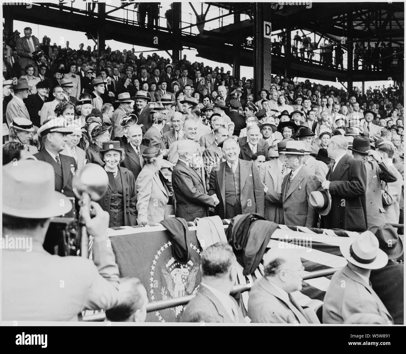 Photograph of President Truman Throwing Baseball at Griffith Stadium Year 1952 