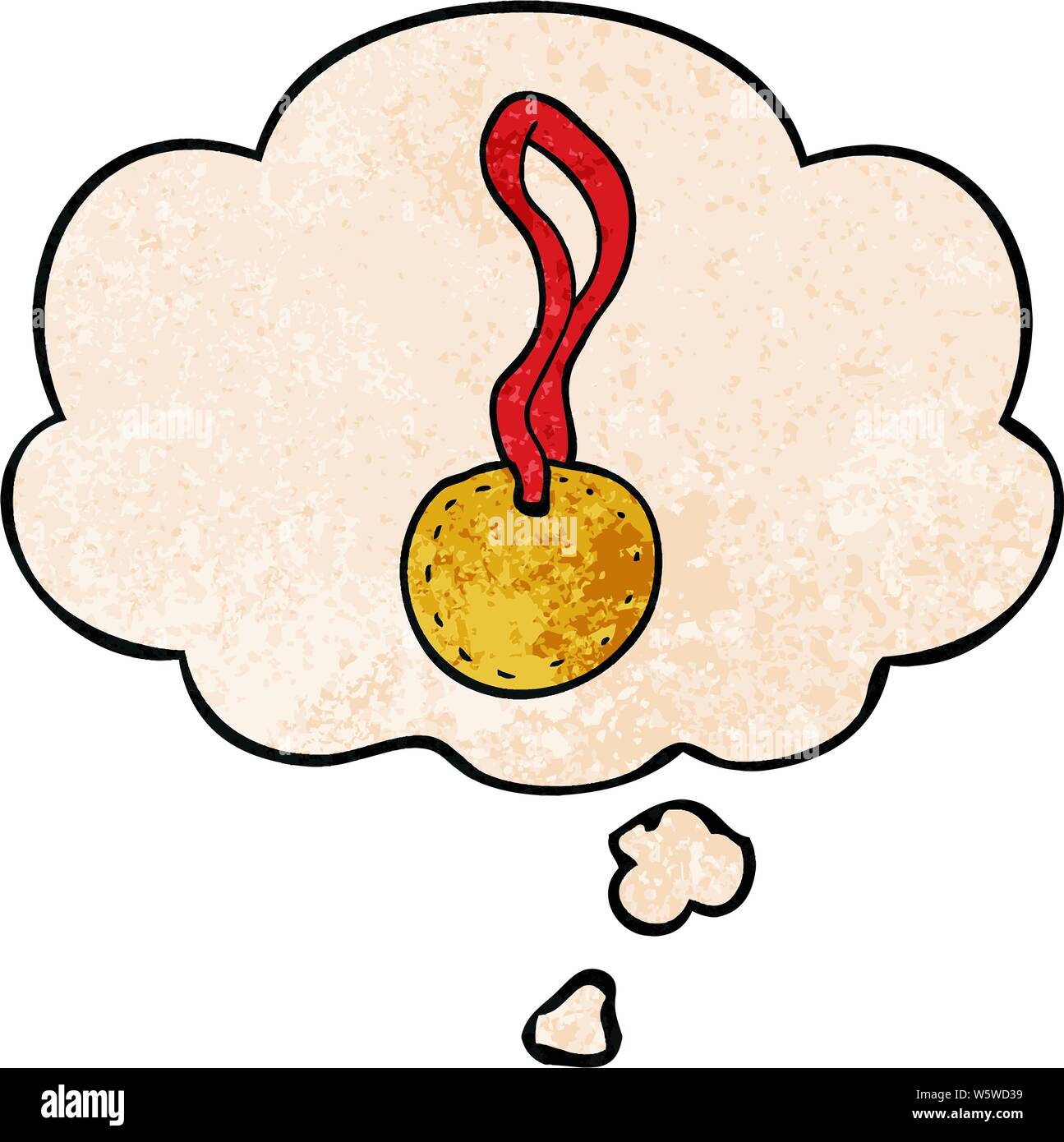 cartoon sports medal with thought bubble in grunge texture style Stock Vector