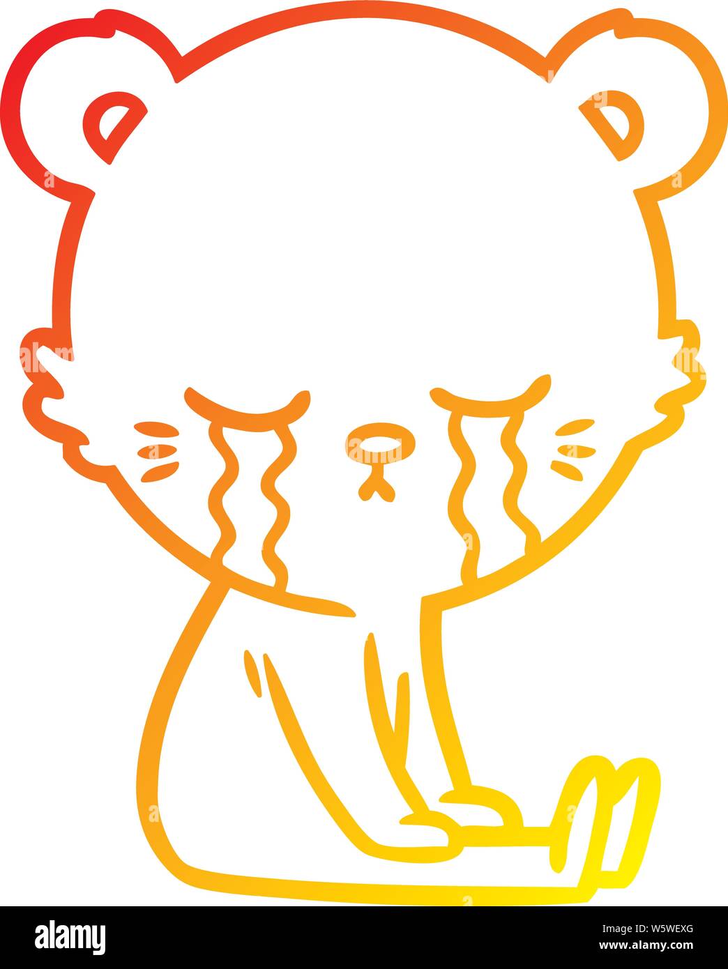 warm gradient line drawing of a crying cartoon bear Stock Vector Image ...