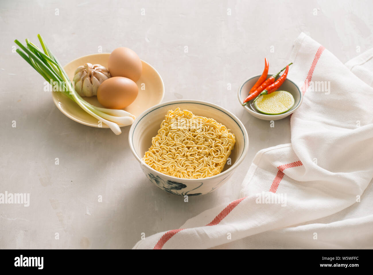 Instant Noodles In Bowl And Vegetable Side Dishes On Stone Background Quick Easy Food Concept Stock Photo Alamy<script async src=