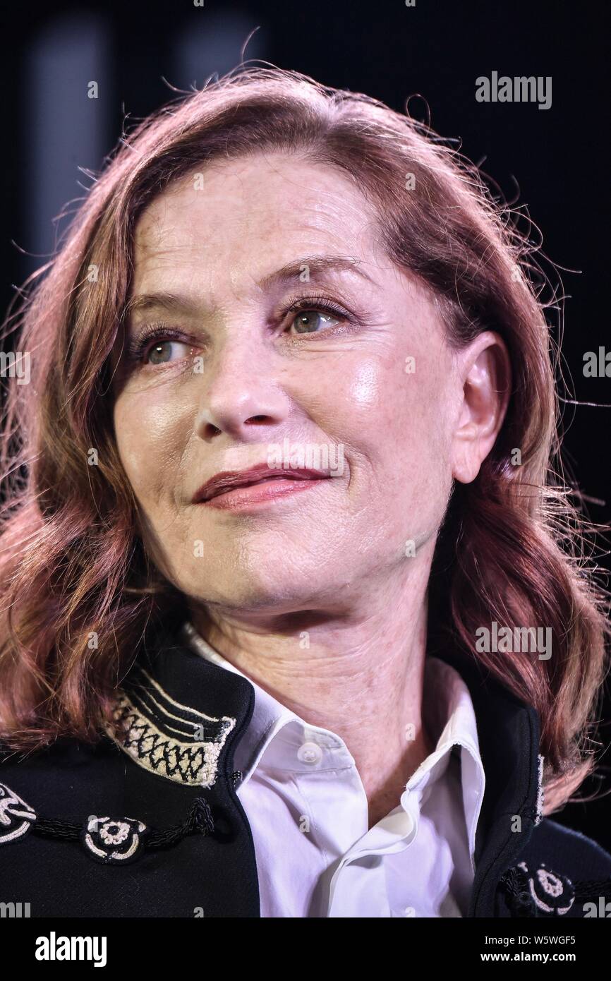 French actress Isabelle Huppert attends a dialogue during the first