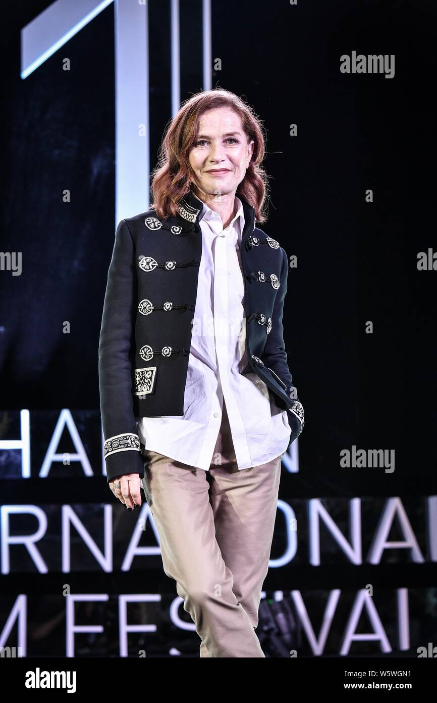 French actress Isabelle Huppert attends a dialogue during the first